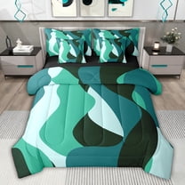 jejeloiu Abstract Geometric Line 7-Piece Twin Bedding Sets,Green Stripes Bedding Comforter Set For Men Women Reversible