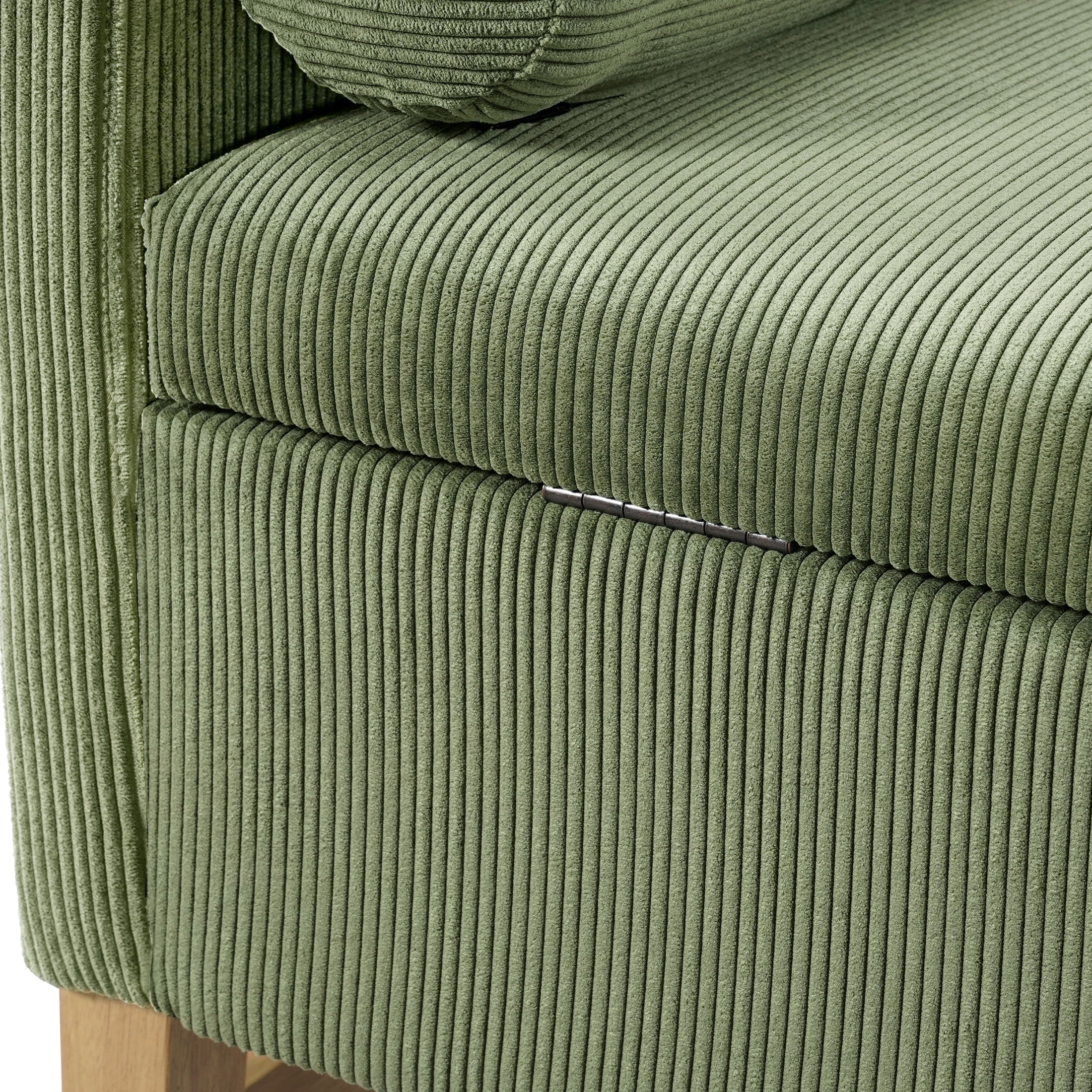Christopher Knight Home Corduroy Storage Ottoman Bench with Wooden Legs and Pillows, Olive Green