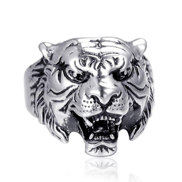 SharkTRUE Cincin Kepala Harimau, Personaliti Punk Retro, Untuk Lelaki, Diperbuat daripada Keluli Tahan Karat, Perincian Baik, Gaya Hip Hop Haiwan,