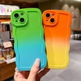 thumbnail image 2 of Dteck for iPhone 15 Pro Phone Case, Cute Gradient Color Curly Wave Frame Camera Lens Cover Protective Shockproof Bumper Soft Silicone Phone Cover, F, 2 of 7