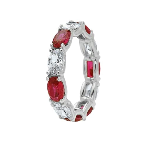 HeartsAndYou 3ct Natural Ruby & Diamond Alternating Band Ring 100% REAL 14k SOLID White Gold