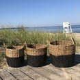 thumbnail image 3 of Cape Cod Seagrass Baskets, Set of 3, Paint Dipped, Chunky Weave, Nautical Gray, Natural, Barrel Belly with Top Handles, 14 - 16 Inches T, 3 of 5