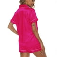 thumbnail image 5 of Women's Satin Pajama Set Short Sleeve Pajamas Button Up Soft Cool Silky Pjs 2 Piece Fall Summer Comfy Dark Pink XX-Large, 5 of 5
