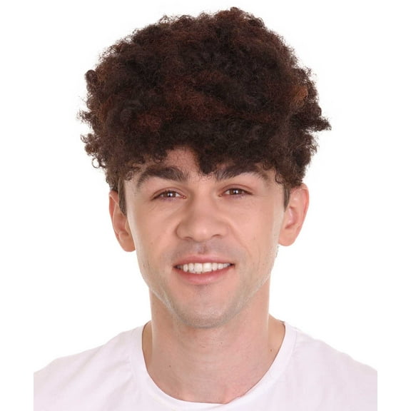 HPO | Adult Men's Sports Star Short Curly Brown Wig with Headband | Breathable Capless Cap