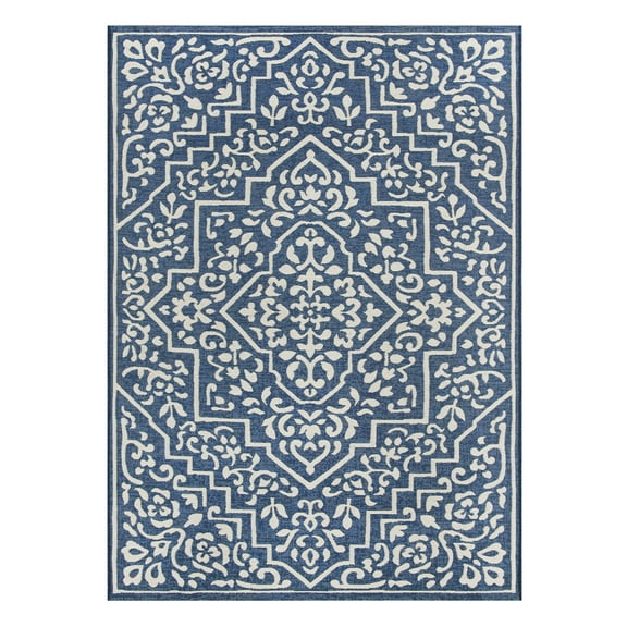 Mainstays Traditional Medallion 5' x 7' Outdoor Rug - Polypropylene/Polyester - Blue/Ivory