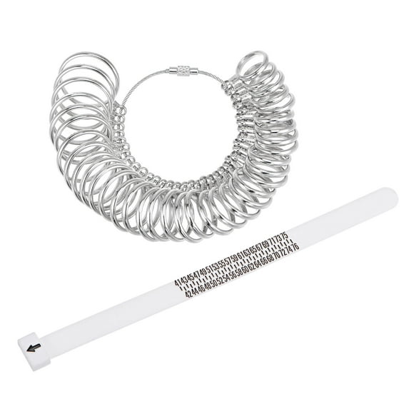 Anillo Tamaño Medición Herramienta Juego con Blanco Dedo Tamaño Calibre y Inoxidable Acero Reutilizables Anillos Tamaño EU 41-76 Plateado Tono