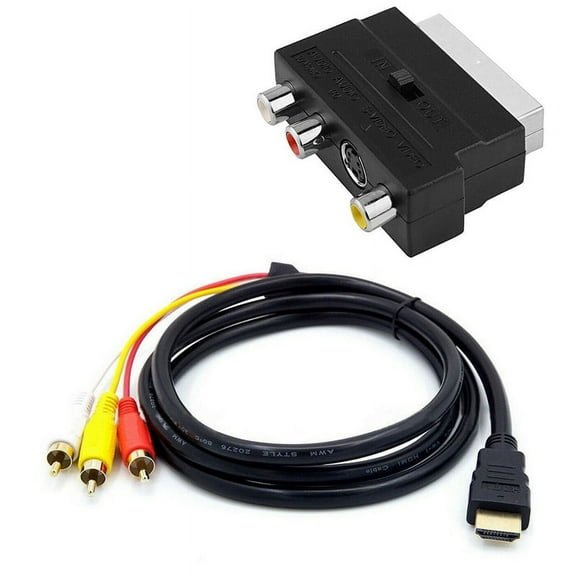 1080P -Compatible Male S-Video To 3 AV Audio Cable W/SCART To 3 Phono Adapter,1 x HDMI to 3 RCA Cables 1 x Scart to 3 RCA S-Video Audio Adapter 1 x Both Adapter,Black