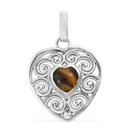- Heart Pendant Necklace 925 Sterling Silver Heart Tigers Eye Boho Handmade Jewelry for Women