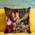 thumbnail image 5 of Funda de almohada con patrón de tema navideño, funda de almohada cuadrada de poliéster con piel de melocotón de Papá Noel y muñeco de nieve para el hogar, 5 of 5