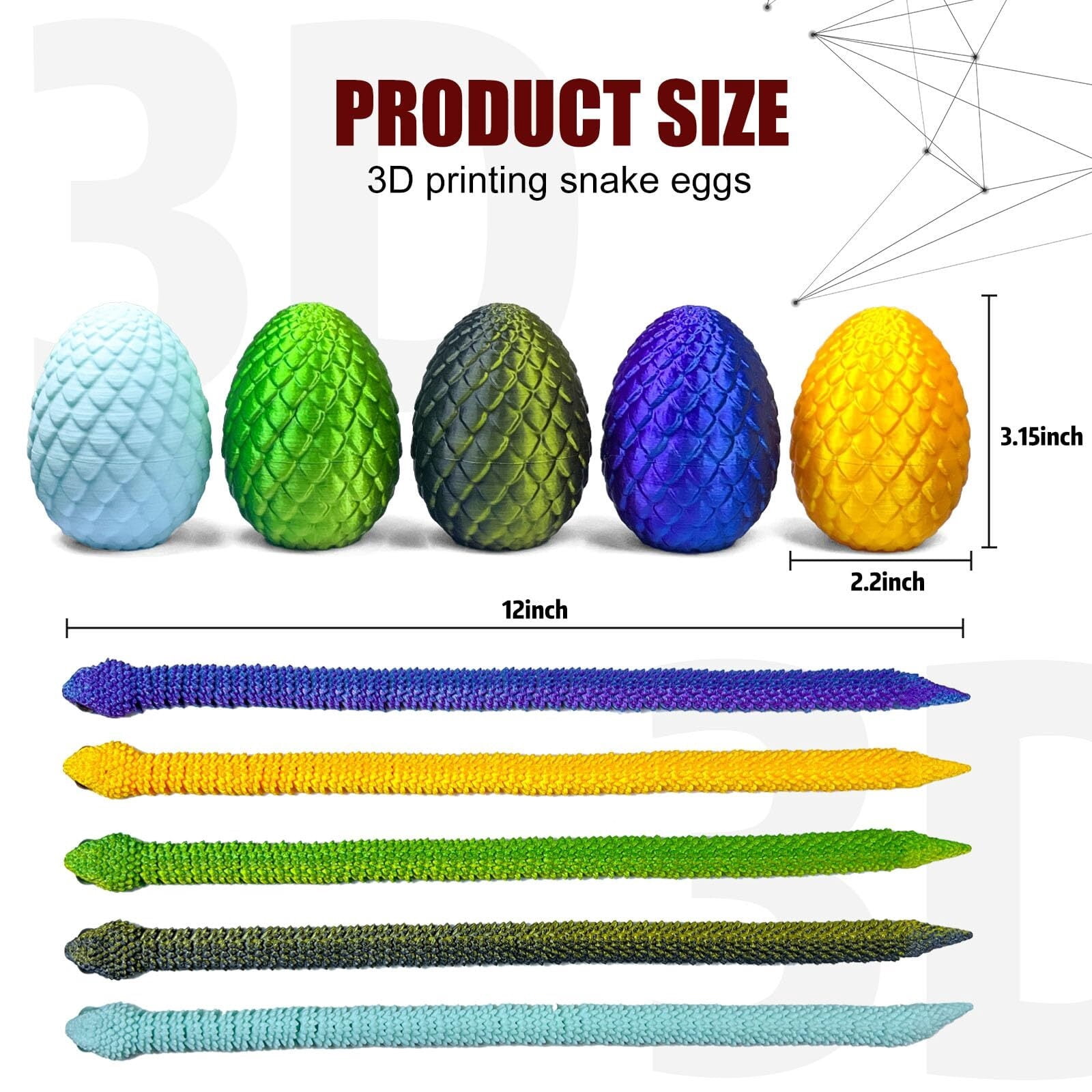 5 Pieces 3D Printed Snake Egg Set Movable Snake Easter Egg Easter Gift Mystery Snake Egg Fidget
