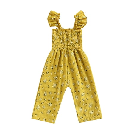 

Mialoley Baby Romper Kids Floral Print Square Neck Fly Sleeve Jumpsuit Casual Wear for Spring Summer