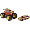 thumbnail image 2 of Monster Jam, Official Max-D Exclusive Racecar and Monster Truck 2-Pack, Die-Cast 1:64 Scale, Kids Toys for Boys Ages 3 and up, 2 of 9