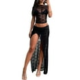 thumbnail image 3 of Caoirhny Women´s Summer Skirt 2Pcs Suit, Sheer Jacquard Cap Sleeve Cropped Tops + Low Waist High Slit Long Skirt, 3 of 9