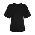 thumbnail image 3 of DuoJiaJ Women's Fashion Casual Solid Color Round Neck Short Sleeved T Shirt Top Women’s Summer Tops Black, 3 of 3