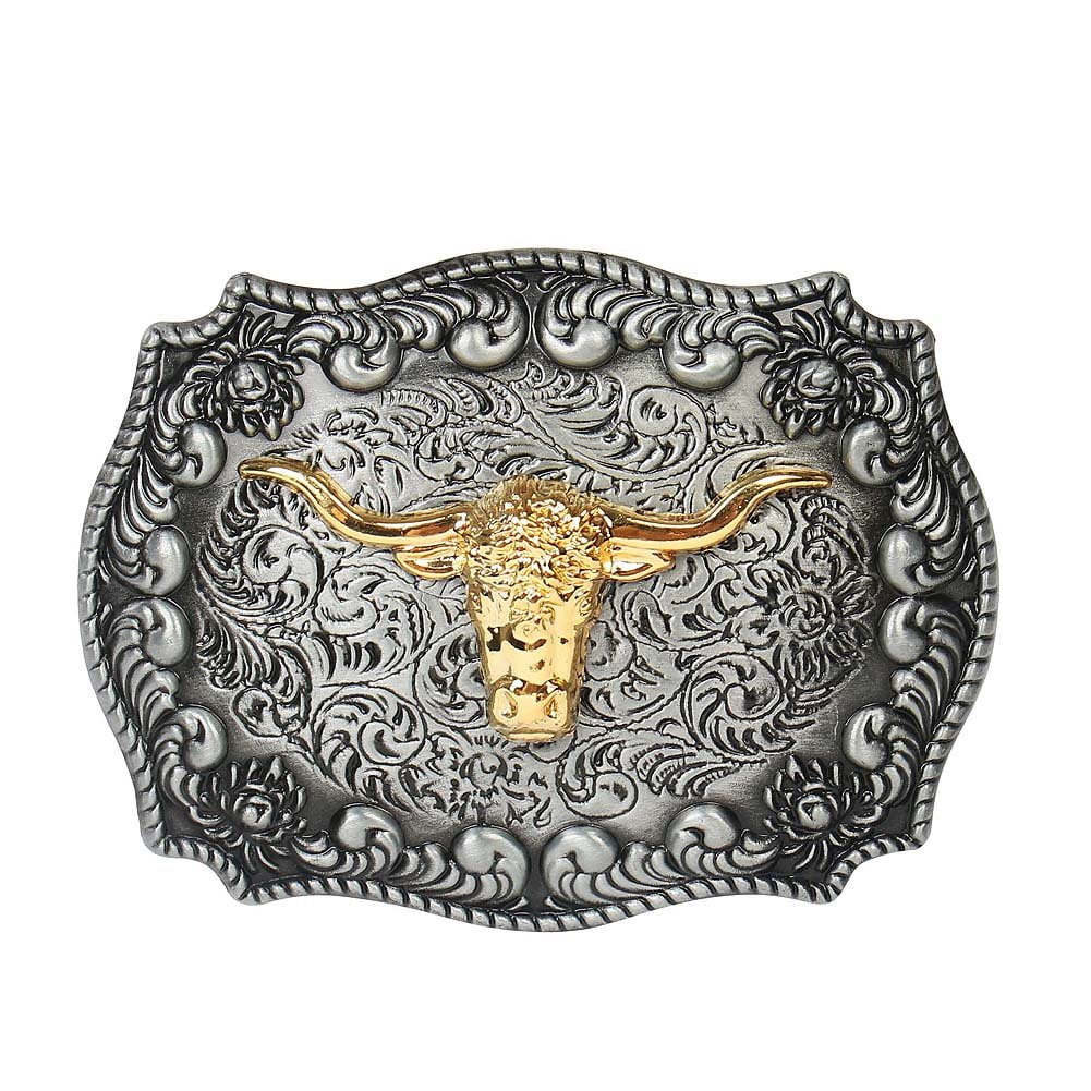 1 x mens ladies belt buckle metal alloy jeans bull steer gold cowboy longhorn 