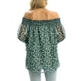 thumbnail image 4 of Women's Chiffon Blouses Off Shoulder Casual Long Sleeve Tops Leopard Print Ruffle Loose Shirts 2XLGreen, 4 of 7