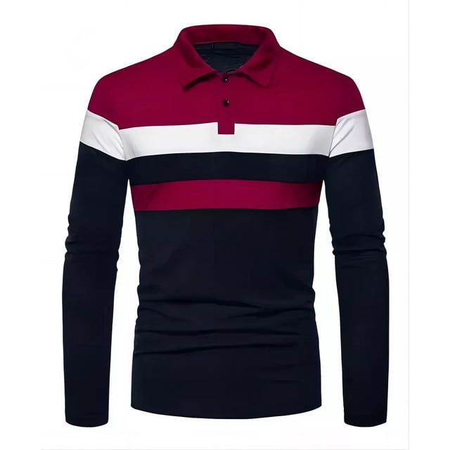 Playera Hombre Tipo Polo Manga Larga Moda Franjas