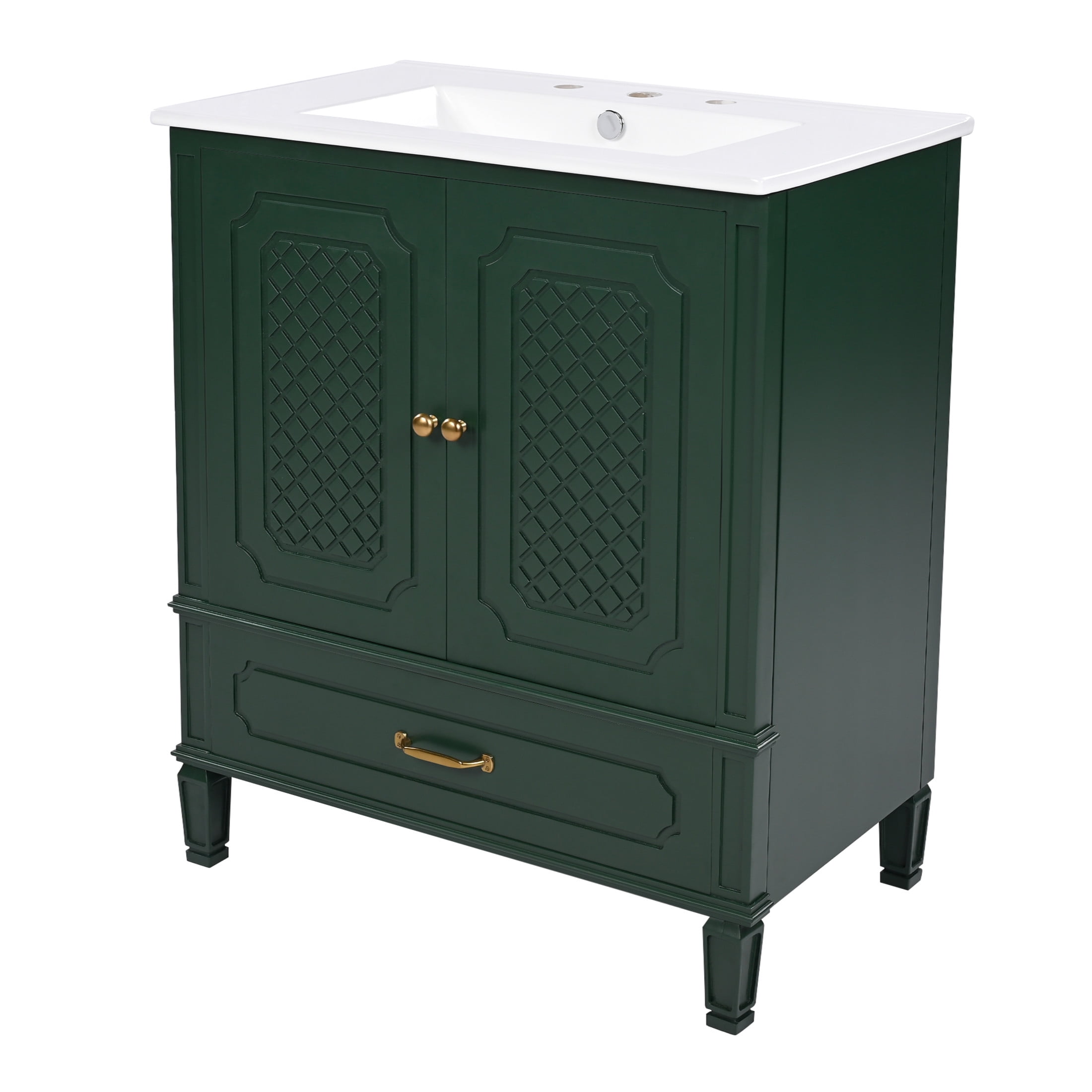 Christopher Knight Home Retro 30" Bathroom Vanity with Ceramic Sinks, Soft-Close Doors, Dark Green