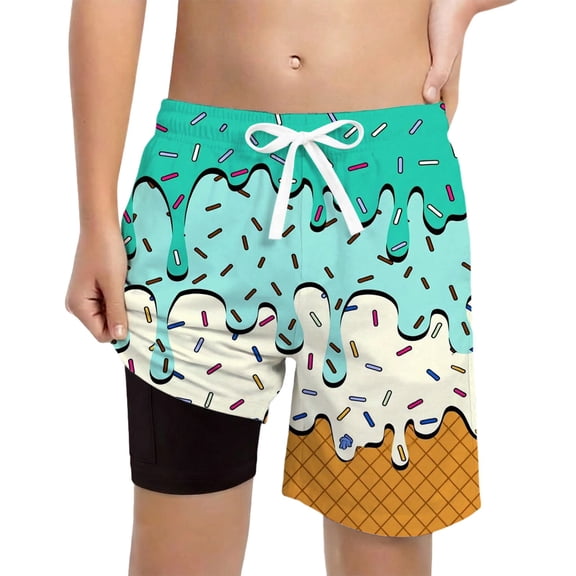 WAYUTE Boys Swim Trunks with Compression Liner Elastic Waist Soft Swim Shorts with Inner Pocket for Kids Bathing Suit Surfing Swimming