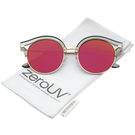 zeroUV - Round Transparent Half-Frame Cutout Mirror Flat Lens Cat Eye Sunglasses 51mm - 51mm