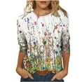 thumbnail image 2 of ICHUANYI Clearance Women's Fashion Printed T-shirt 3/4 Sleeves Blouse Round Neck Casual Tops(White, S) ICHUANYI WER2023080810661, 2 of 5