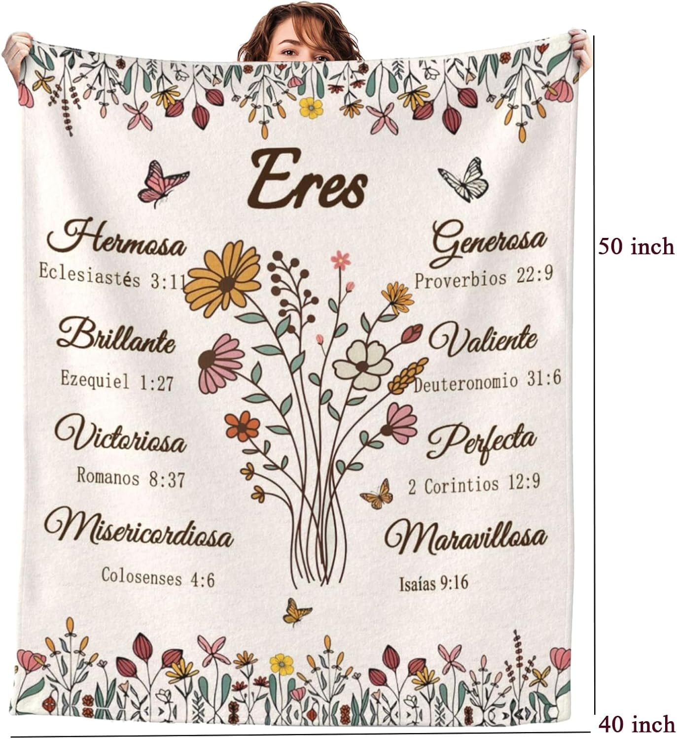 Spanish Christian Blanket Birthday Gifts for Women Men Regalos Cristianos para Mujer Inspirational Scripture Throw Blanket with Bible Verse Religious Gifts (Beige, 40x50 inch, Letter Floral)