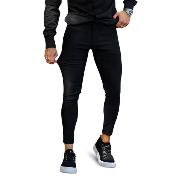 Smawell Mens Slim Fit Stretch Cropped Chino Pants, Skinny Ankle Casual Work Trousers with Side Pockets