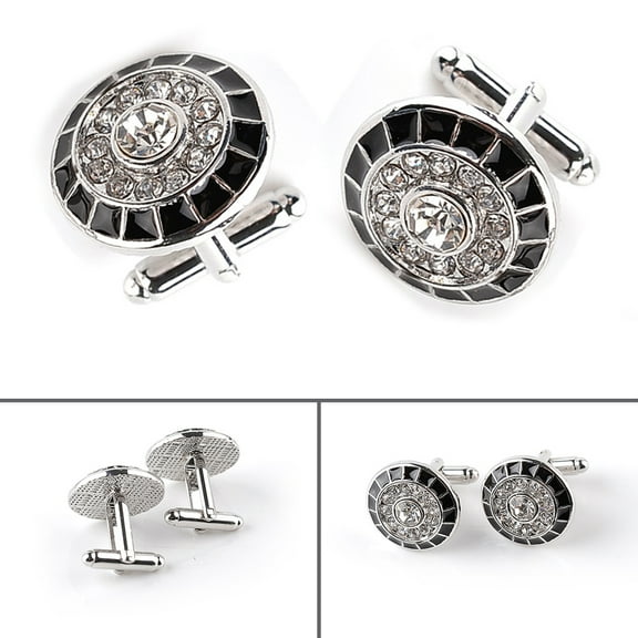LABSERRON 2Pcs Black Round Cuff Links for Men Business-Style Wedding Accessory