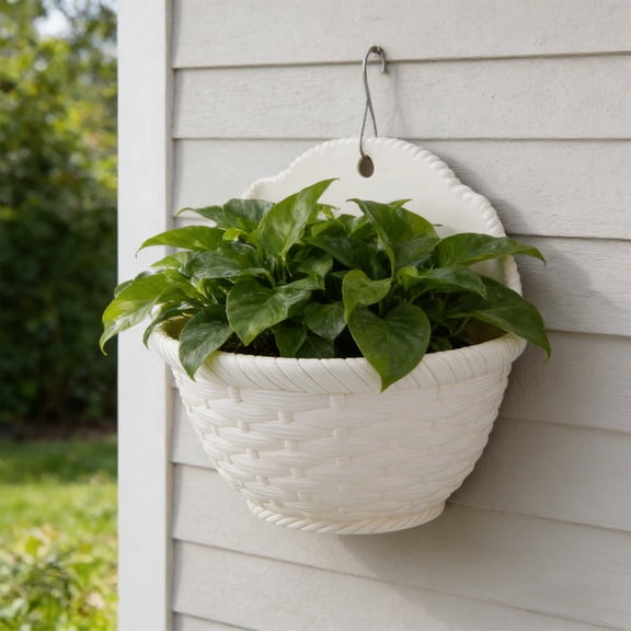 Wall Mounted Planter | Hanging Flower Pot for Outdoor Garden & Indoor Decor | Faux Rattan Style Plastic Planter with Drainage Holes | Semi-Circular Wall Basket for Herbs, Succulents & Hydroponics