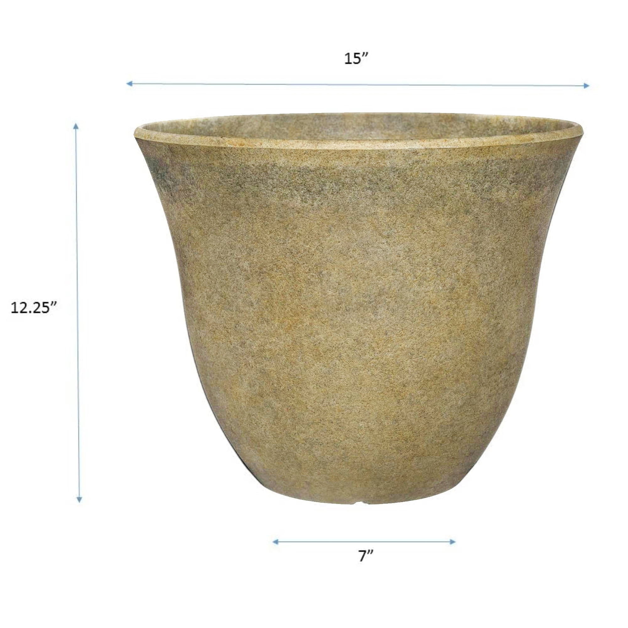 Classic Home and Garden Indoor/Outdoor Round Honeysuckle Resin Flower Pot Planter, Fossil Stone, 15"