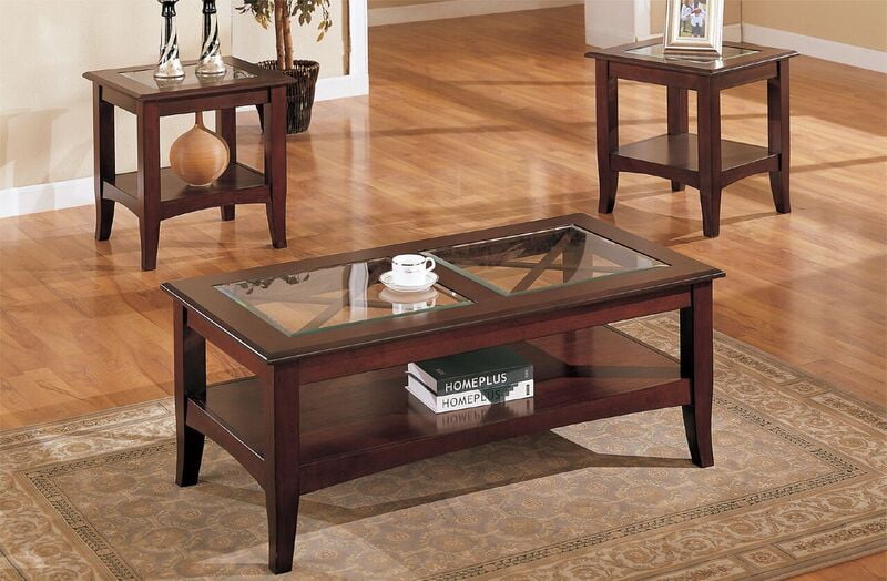 Poundex 3 Piece Coffee Table Dark Cherry Poundex 3 Piece Coffee Table Dark Cherry