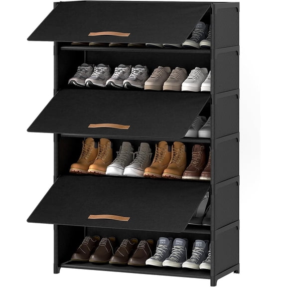 7-Tier Black Shoe Storage Cabinet with Door for Closet or Entryway