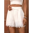 thumbnail image 6 of Womens Shorts Summer Casual Loose Elastic Waist Drawstring Lace Boho Beach Cover Up Shorts Cream White L, 6 of 9