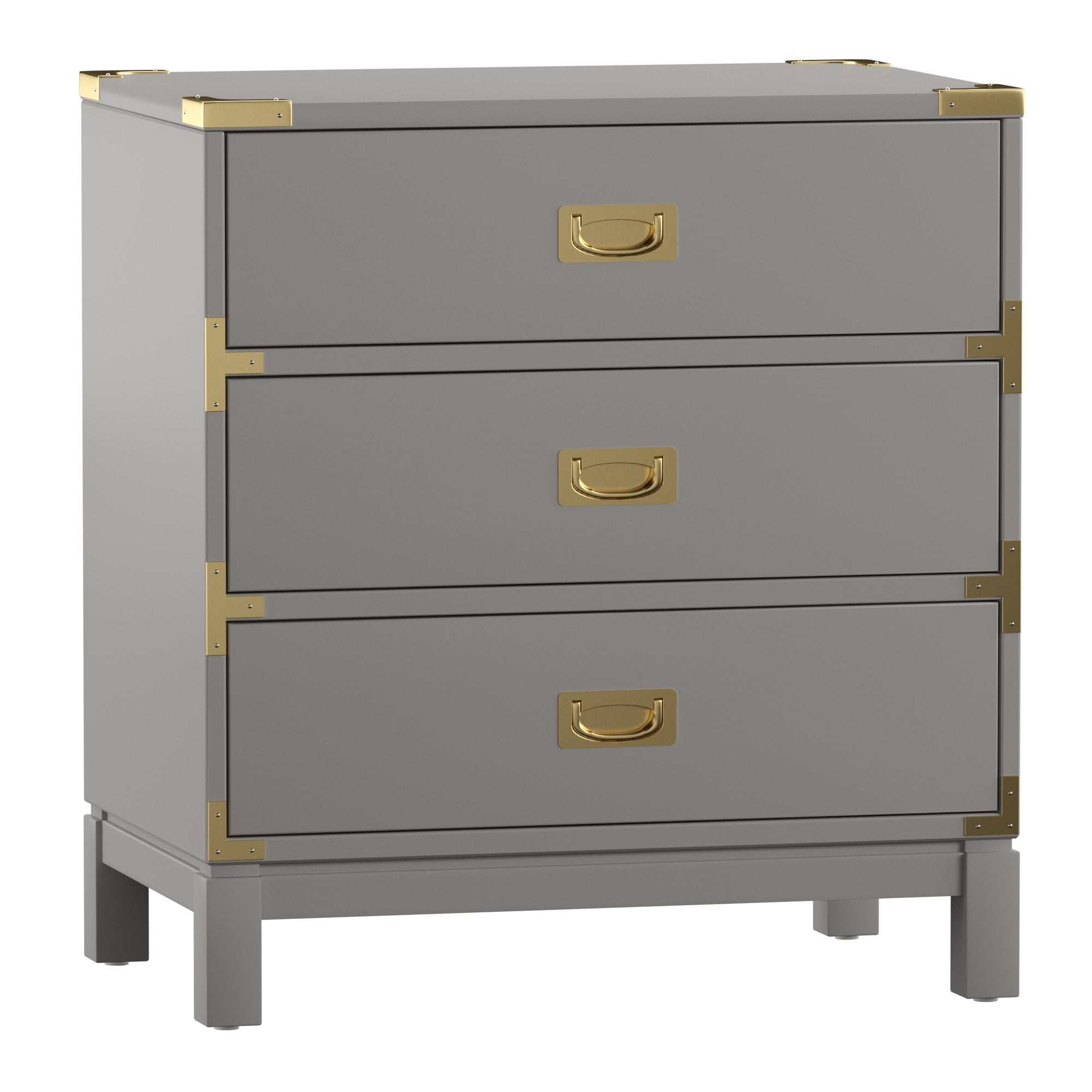 Weston Home Delacour Contemporary 3-Drawer Gold Accent Nightstand, Grey