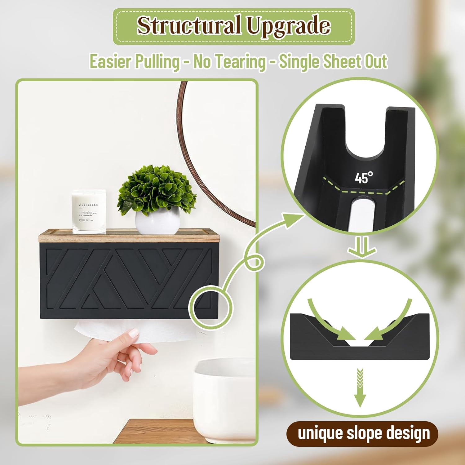 Cnshop Wall-Mounted Paper Towel Dispenser with Solid Wood Top, C-Fold/Trifold Towel Holder with Lid for Bathroom