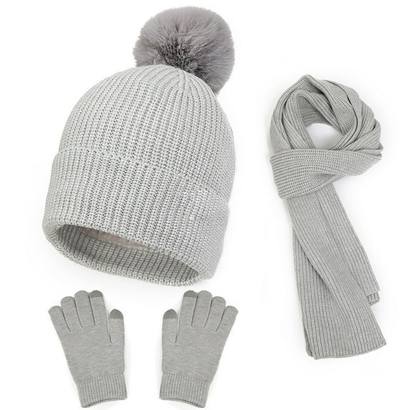 ZSQDM Women or Men Autumn Winter Warm Cute Hat Scarf Gloves Slouchy Three Pieces Winter Snow Knit Cap Screen Mittens Scarves Sets beanie for Women Solar Fan Hat Scarf Hat or Gloves Cap