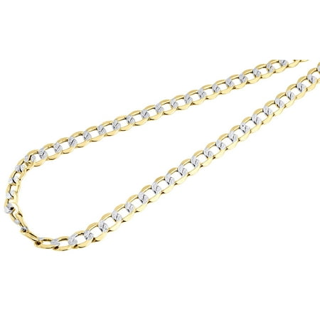 - 10k Yellow Gold Diamond Cut Hollow Pave Cuban Chain 7mm Necklace 20 Inch