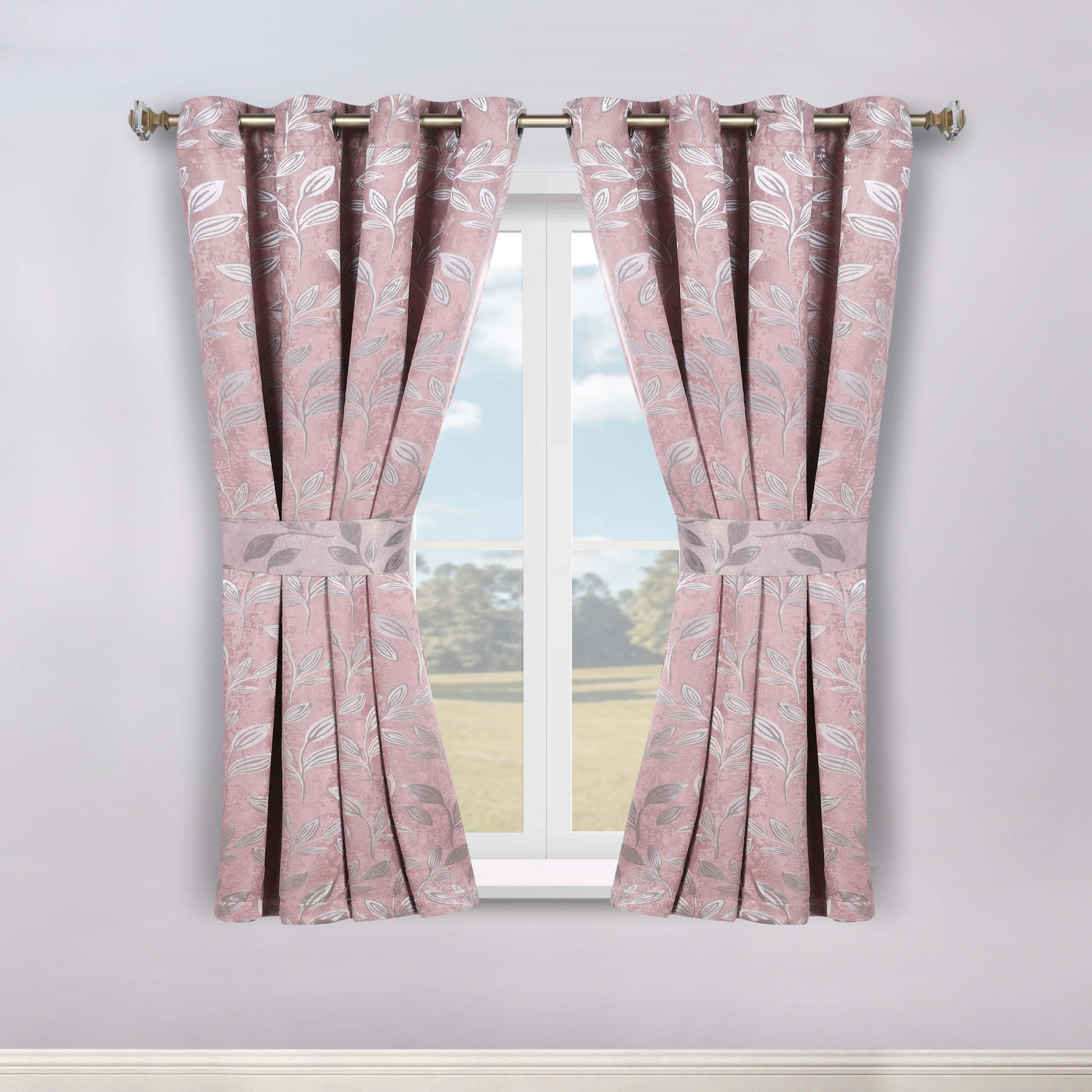 Superior Blackout Leaves Curtains Set of 2, Light Filtering Grommet Curtain Panel Set, Blush, 46"W x 63"L