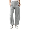 thumbnail image 2 of Costeam Womens Quick Dry Curved Barrel Casual Pants Dual Side Deep Hand Pockets Drawstring Elastic High Waist Loose Fit Cropped Length Athletic Harem Trousers, 2 of 8