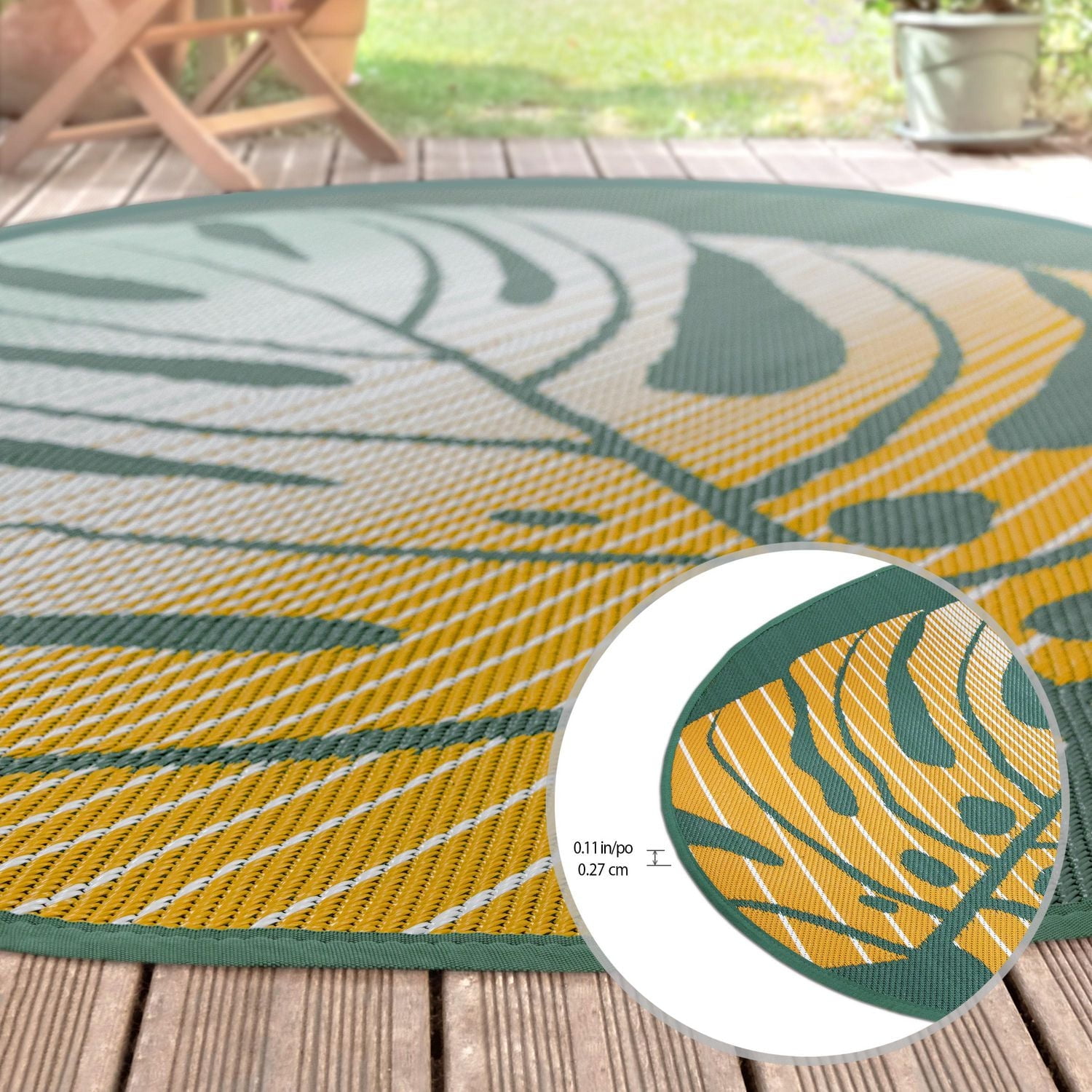 Tapis d'extérieur rond Dalecroft Leaf, 6 pi x 6 pi, polyoléfine tissée 6 pi x 6 pi MS TAPIS LEAF 6'6"