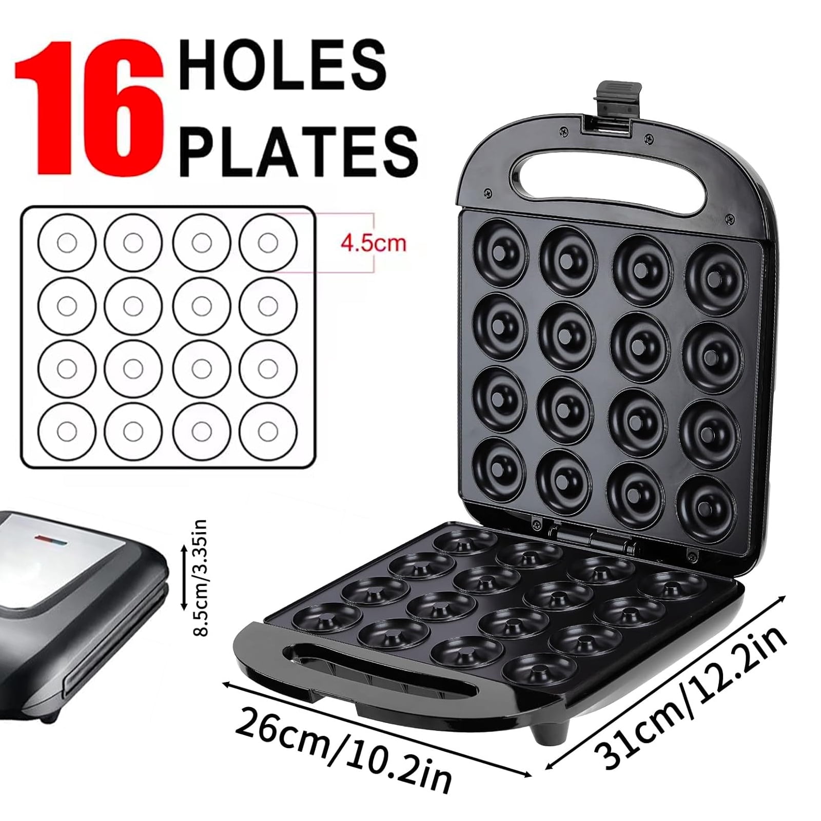 SAVALETOR Mini Donut Maker,Non Stick Donut Maker Machine,Mini Pancake Maker Machine Double Sided Heating ,16 Holes Mini Donuts For Home Baking Breakfast, Snacks, Desserts & More,Easy to Clean