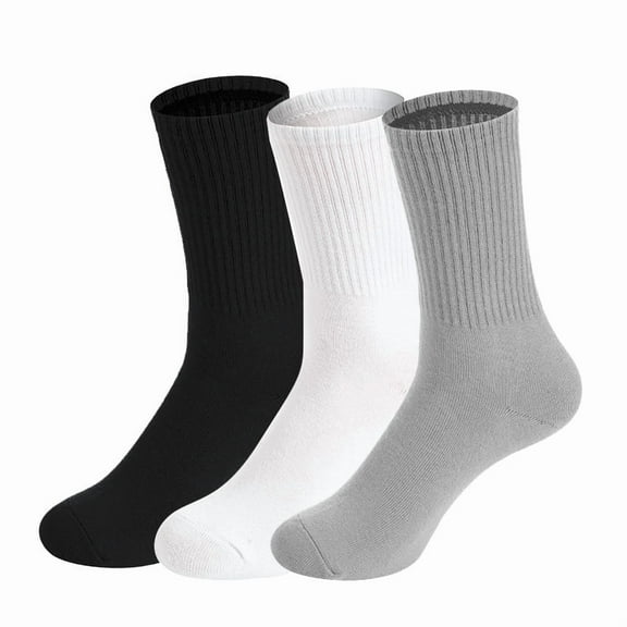 3 Pairs Womens Dress Socks Size 6-9 LightWeight Thin Casual Crew Calf Socks (Black/White/Grey)