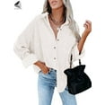 thumbnail image 3 of PULLIMORE Womens Corduroy Shirts Jacket Long Sleeve Casual Button Down Blouses Tops (M, White), 3 of 7