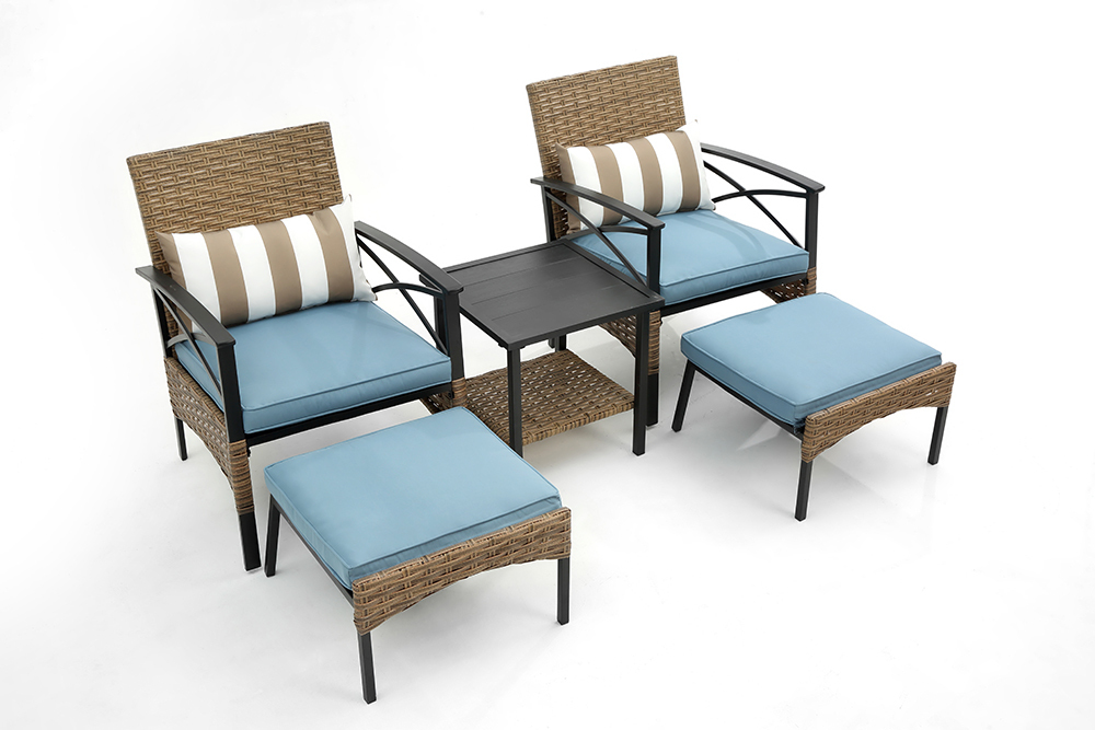 Patio Conversation Set, 5 Piece Outdoor Patio Furniture Sets with 2 Cushioned Chairs, 2 Ottoman, Glass Table, PE Wicker Rattan Outdoor Lounge Chair Chat Bistro Set for Backyard, Porch, Garden, LLL337 - image 1 of 9