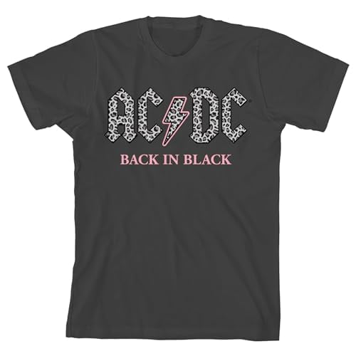 AC/DC Back In Black Gray Leopard Print Logo Crew Neck Short Sleeve