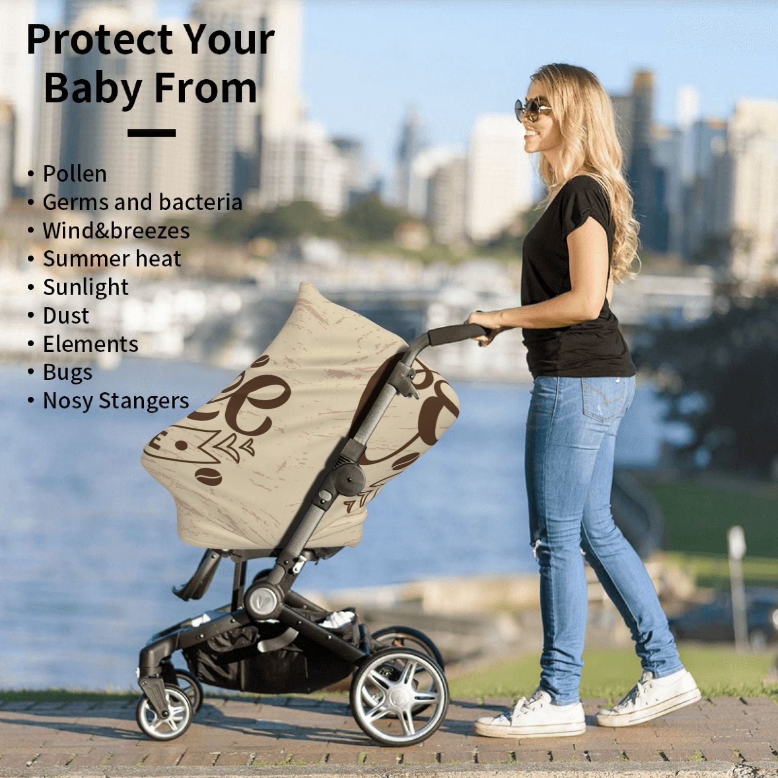 Fotbe Coffee Time (2) Pattern Car Seat Covers for Babies, Nursing Breastfeeding Cover Infant Carseat Canopy, Soft Stretchy Carrier Cover