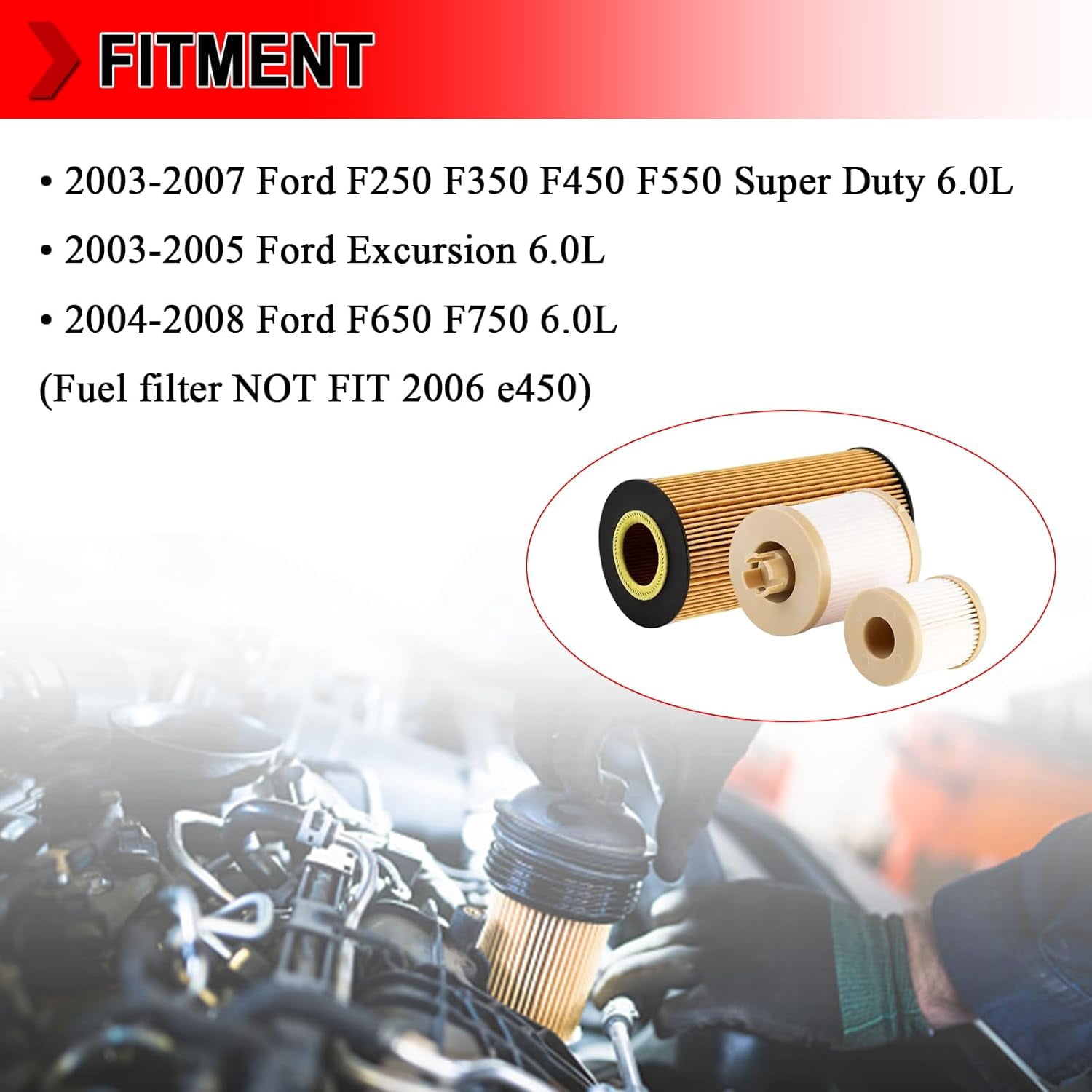 Oil & Fuel Filter Kit Replacement for 2003-2010 Ford 6.0L/6.4L Powerstroke F250 F350 F450 F550 Super Duty, Includes FD4616 Diesel Fuel Filter and FL2016 Engine Oil Filter