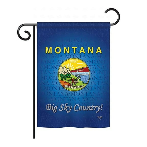 Breeze Decor BD-SS-GS-108127-IP-BO-D-US13-BD 13 x 18.5 in. Montana Americana States Impressions Decorative Vertical Double Sided Garden Flag Set with Banner Pole