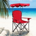 thumbnail image 2 of JFTER Portable Camping Chair with Canopy, Outdoor Lawn Chair with Shade, Carry Bag, Cup Holder, for Travel, Picnic, Beach (Red), 2 of 8
