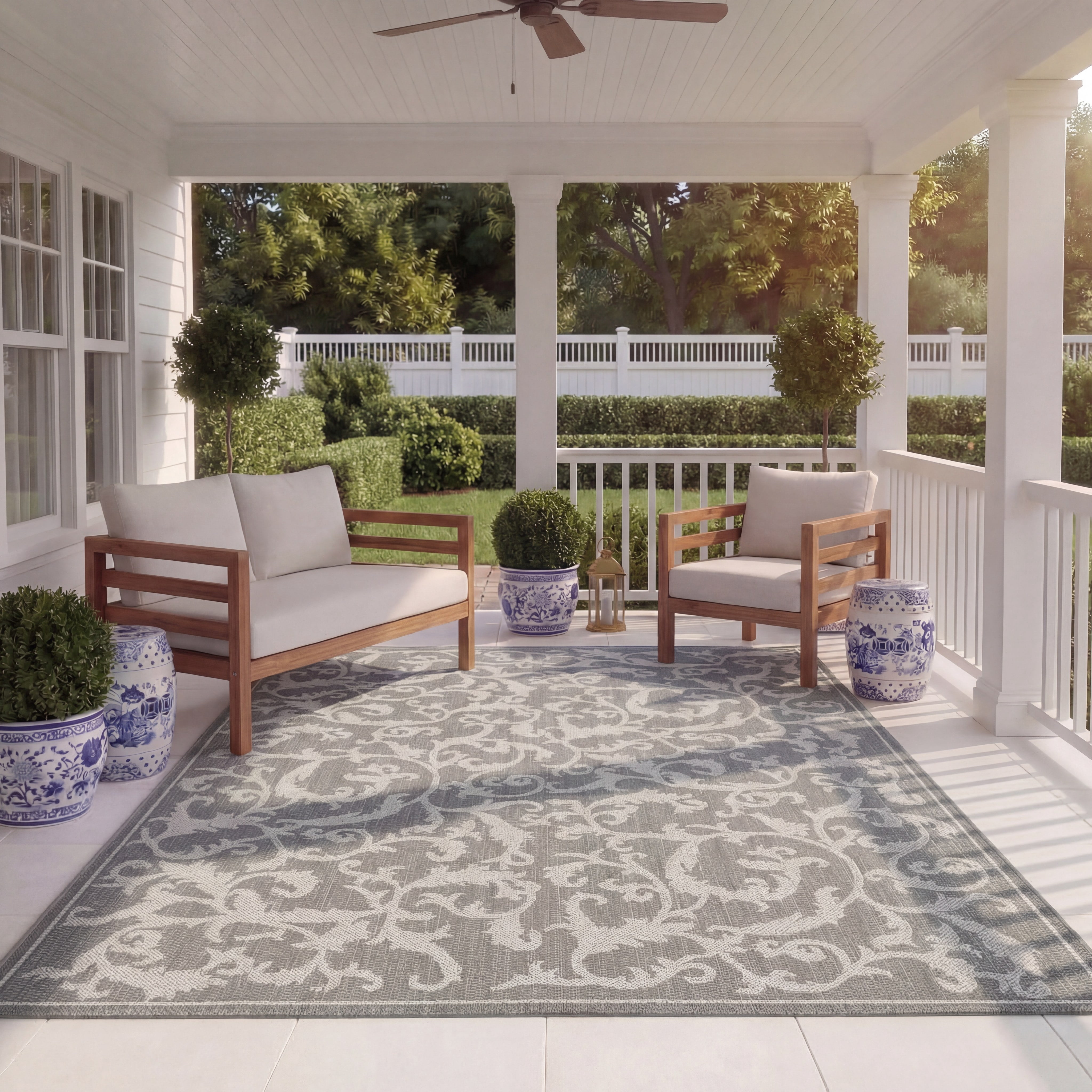 SAFAVIEH Courtyard Ava Floral Indoor/Outdoor Area Rug, 8' x 11', Anthracite/Light Grey